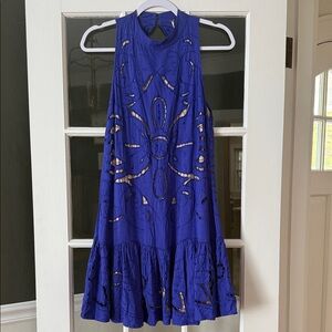 Free People purple/Royal Blue Sleeveless Cutout Embroidered Dress